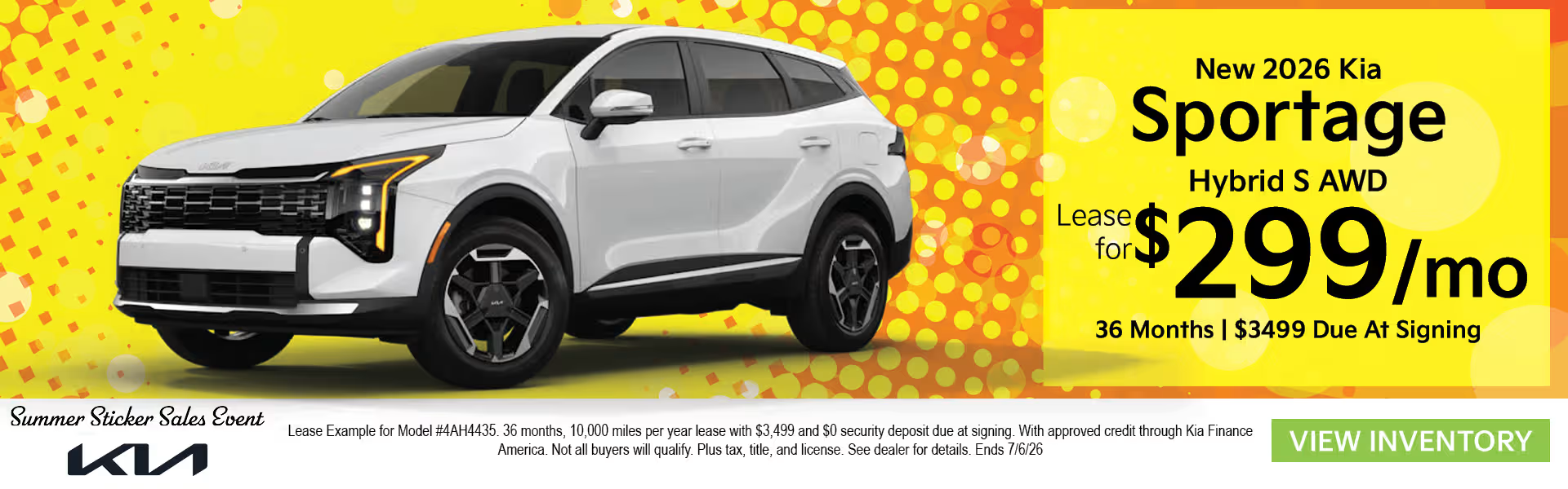 New 2026 Kia Sportage Hybrid S AWD Lease for $299/mo 36 months | $3499 due at signing